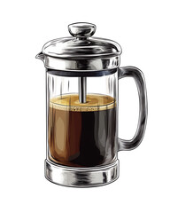 Realistic and artistic illustrations of coffee beans, brewing equipment, coffee cups, baristas, coffee farms, roasting processes, and café scenes