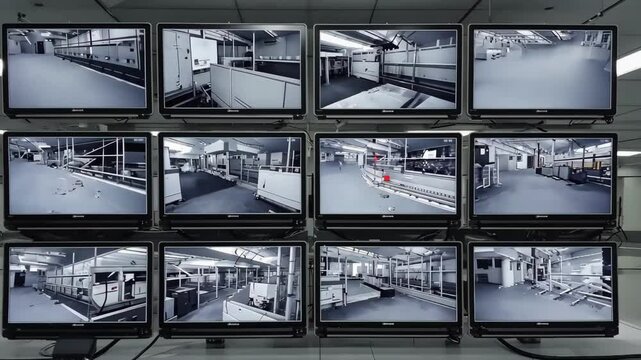 Modern Surveillance: CCTV Split Screen Displaying Multiple Camera Views
