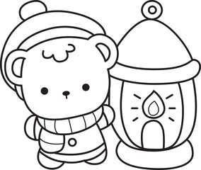 Coloring pages of Illustration of cute bear winter icon.
