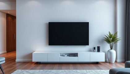 Sleek modern TV stand with minimalist design in contemporary living room, shelf, design