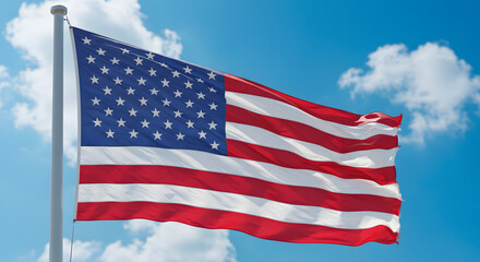Obraz premium American flag waving outdoors against blue sky