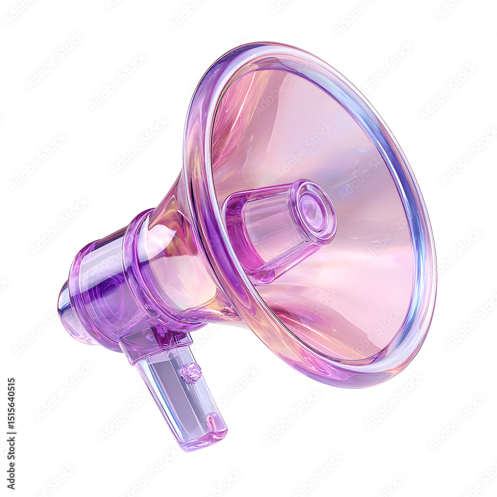 Poster striking 3d rendered megaphone in vibrant iridescent crystal colors for dynamic marketing and commun