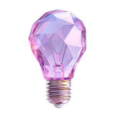 A striking multifaceted crystal light bulb icon representing bright ideas innovation and creative thinking with a vibrant translucent purple and pink color palette and a sleek geometric 3D design