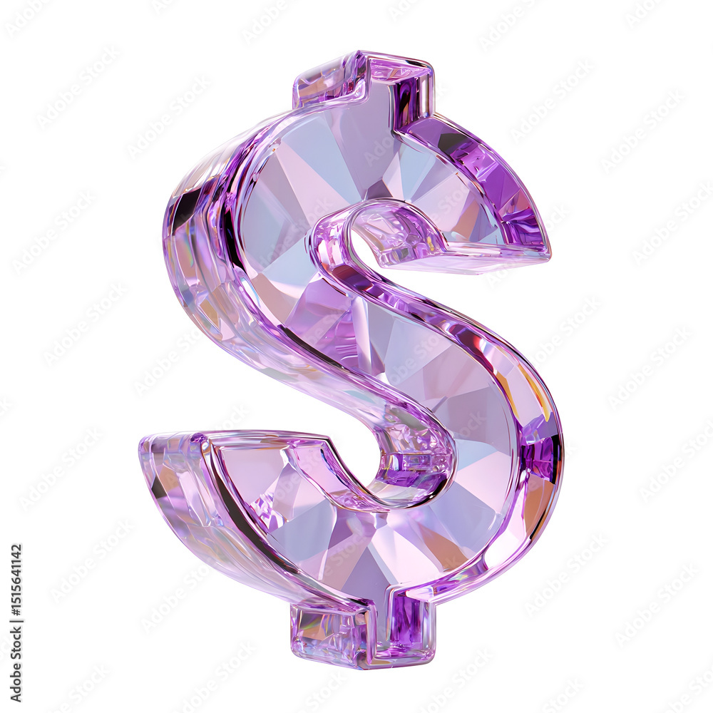 Aufkleber A brilliantly faceted luminous crystal dollar sign glimmers and reflects light creating a mesmerizing visual display against a clean minimalist white backdrop