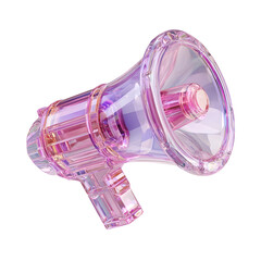 Visually striking 3D rendered crystal like megaphone speaker in shades of pink and purple designed to showcase online sales shopping and coupon promotions