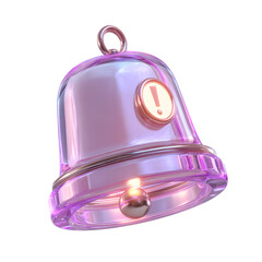 Vibrant purple and pink crystal like notification bell icon with a glowing alert badge rendered in a clean minimalist 3D style against a white background