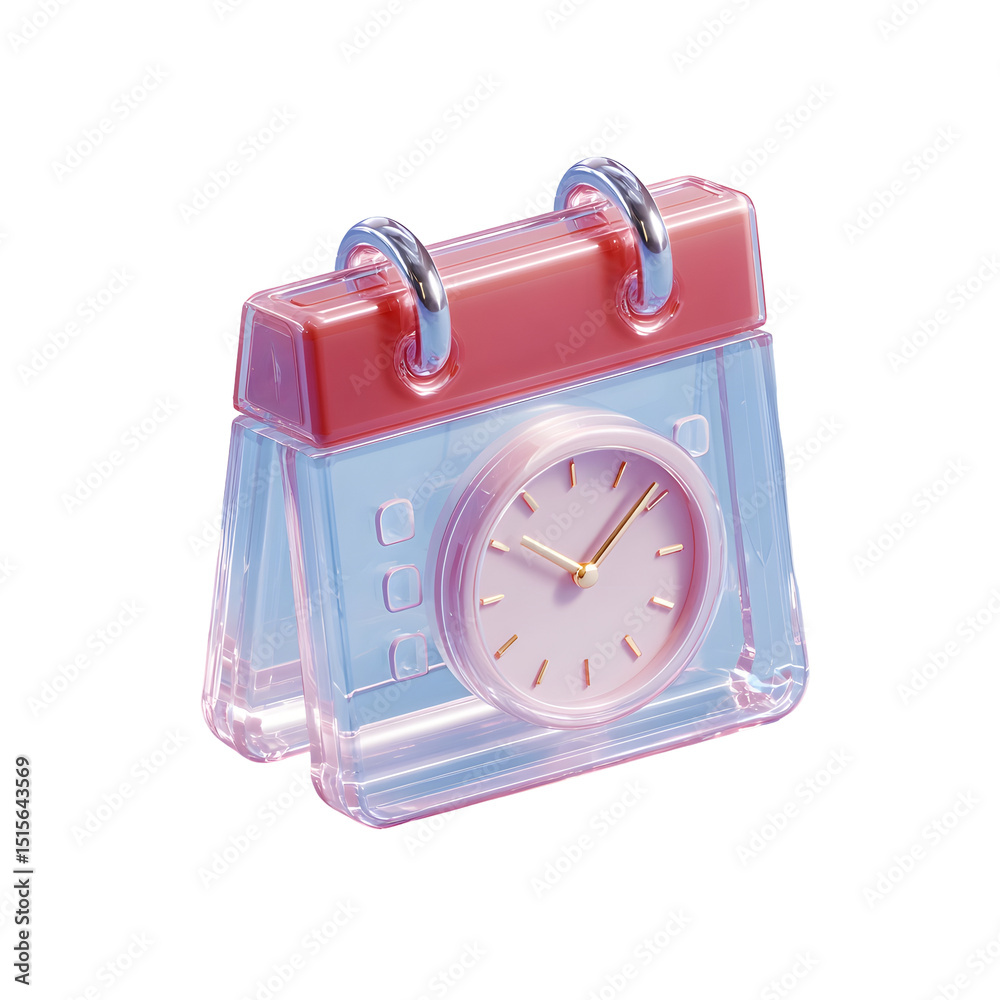 Aufkleber A modern minimalist transparent acrylic calendar and clock display on a white background offering a stylish and functional way to keep track of time and schedule