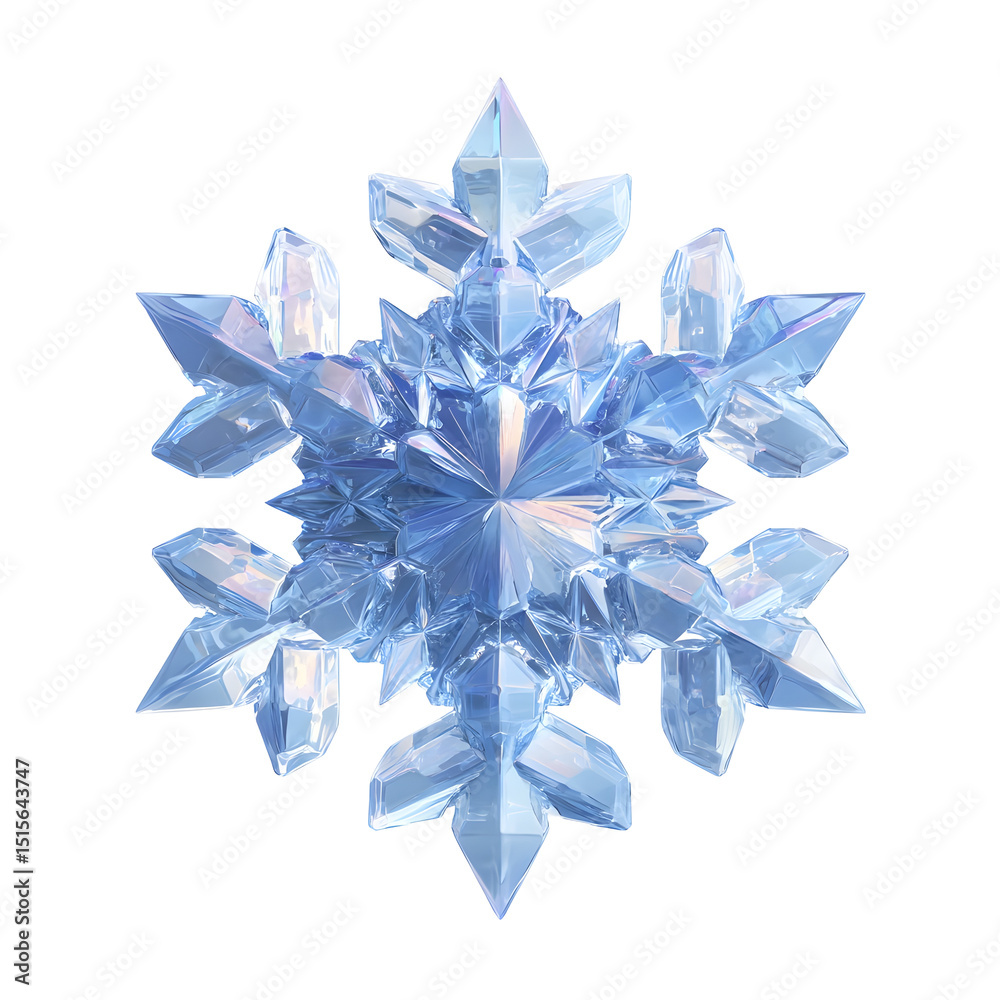 Poster Delicate and intricate blue crystal snowflake with a transparent faceted design and a shimmering ethereal appearance