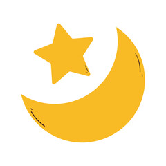 cute hand drawing cartoon moon and star for icon and sticker. cartoon drawing for mosque