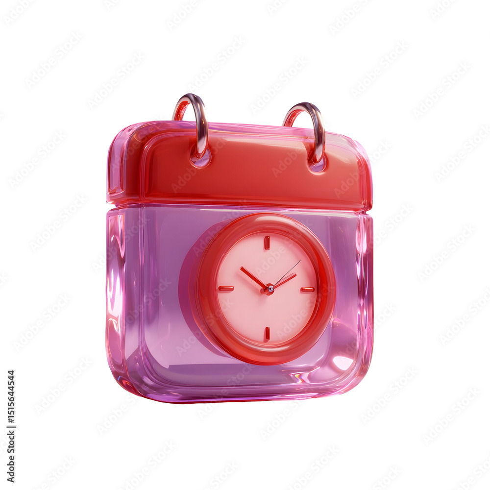 Aufkleber a modern minimalist 3d rendering of a red calendar with a clock icon set against a soft pink and pur
