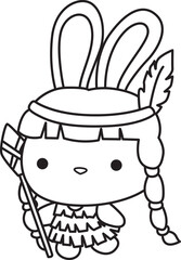 Illustration of coloring pages by cute bunny costume icon.