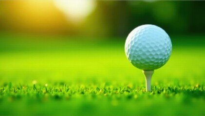 White golf ball rests on green grass, topped with a tee , wood, leisure, white
