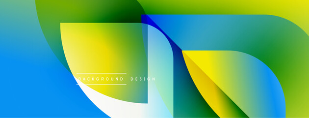 Abstract colorful gradients create dynamic flowing shapes. Modern design features vibrant blue, green, yellow hues. Smooth transitions suggest movement.