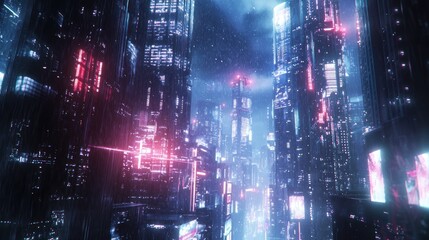 Fototapeta premium Cyberpunk Cityscape: Neon Nights in a Futuristic Metropolis