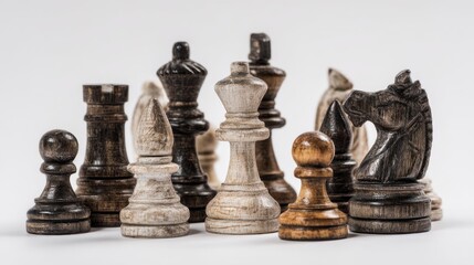 Assorted antique chess pieces