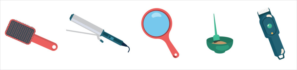 Hairdresser Tools and Hair Care Items Flat Design,Beauty Tools for Hair Treatment vector illustation