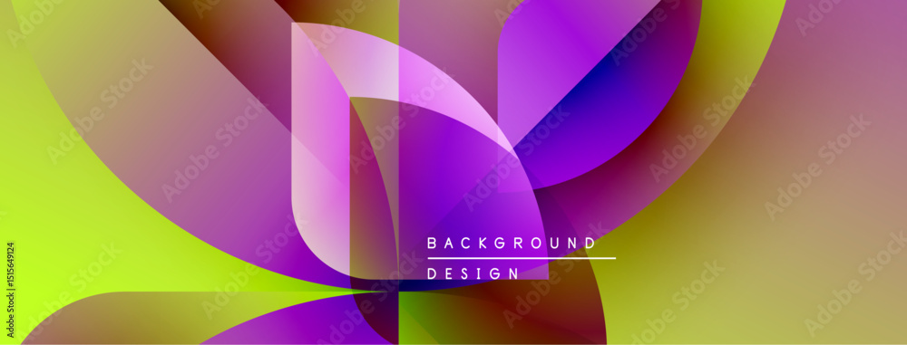 Poster abstract colorful shapes overlap, creating dynamic visual effect. gradient hues blend, forming moder
