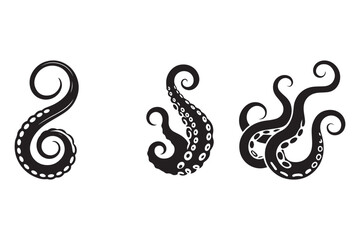 Minimalist tentacle silhouettes on white background. Octopus tentacle vector icon.