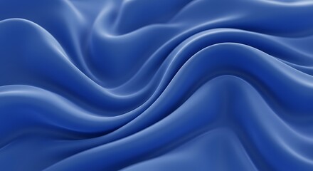 Obraz premium The 3D rendering features an abstract background with wavy textile folds, a macro view of the blue fabric creating an elegant feel like a dynamic fashion wallpaper.