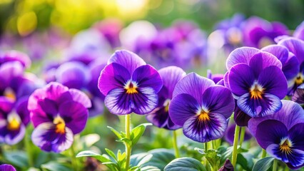 Violet pansies in full bloom