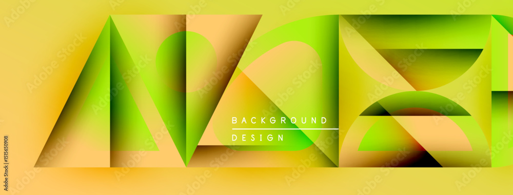 Aufkleber Abstract geometric design. Yellow, green gradients create layered triangular shapes. Text reads background design. Modern, vibrant visual.