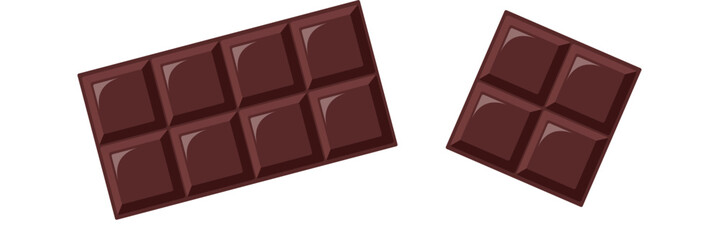 Set of chocolate bar. Yummy dark bitter milky chocolate part . Cacao sweet food design. Flat vector illustration isolated on white background.