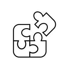 Puzzle with four parts icon. Simple outline style. Puzzle, pictogram, 4 pieces, solution, match, challenge, square, swot, integrity, jigsaw concept. Thin line symbol. Vector illustration isolated.