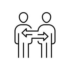 User connection, exchange of experience icon. Simple outline style. Two people with arrows, friendship, communication, business, relationship concept. Thin line symbol. Vector illustration isolated.