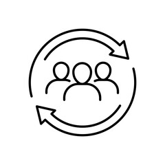 Update team icon. Simple outline style. Teamwork partnership, collaboration strategy, refresh team interaction, arrow reload, management concept. Thin line symbol. Vector illustration isolated.