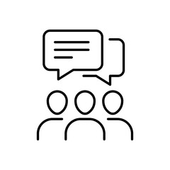 Speech bubbles with three people icon. Simple outline style. Conversation, business, man, team, graphic, network, communication concept. Thin line symbol. Vector illustration isolated.