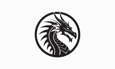Fierce Dragon Head Silhouette in Circular Frame