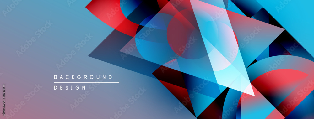 Poster Abstract geometric shapes overlap, creating vibrant color gradients. Background features text background design. Modern, dynamic visual composition.