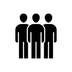 Three man icon. Simple glyph style. People, team, person, group, friends, network, graphic, business concept. Solid symbol. Vector illustration isolated.
