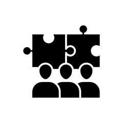 Teamwork people puzzle icon. Simple glyph style. Team, friend, partner, trust, support, friendship, community, partnership, matching concept. Solid symbol. Vector illustration isolated.