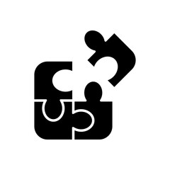 Puzzle with four parts icon. Simple glyph style. Puzzle, pictogram, 4 pieces, solution, match, challenge, square, swot, integrity, jigsaw concept. Solid symbol. Vector illustration isolated.