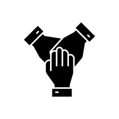 Team hands together, business partnership icon. Simple glyph style. Work, hand, team, alliance, help, group, people, success, teamwork concept. Solid symbol. Vector illustration isolated.