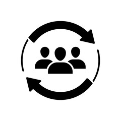 Update team icon. Simple glyph style. Teamwork partnership, collaboration strategy, refresh team interaction, arrow reload, management concept. Solid symbol. Vector illustration isolated.