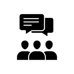 Speech bubbles with three people icon. Simple glyph style. Conversation, business, man, team, graphic, network, communication concept. Solid symbol. Vector illustration isolated.