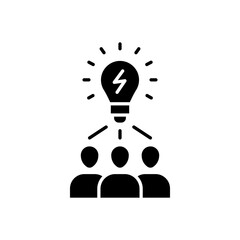 Insight icon. Simple glyph style. Group of people and lightbulb, community, partner, team, brainstorm, person, idea, training, creative concept. Solid symbol. Vector illustration isolated.