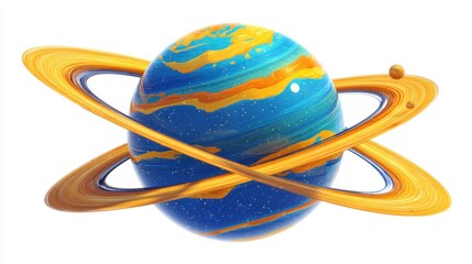 Vibrant planet with swirling rings and moons