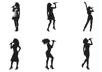 Female Singer Silhouettes in Dynamic Performance Poses	