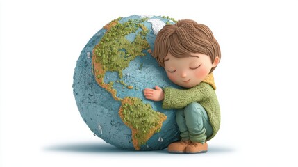 Child embracing a stylized globe