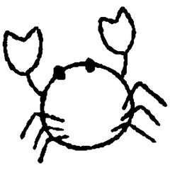 アナログ風手描きのカニの線画アイコン素材｜夏のレジャーイラスト	
