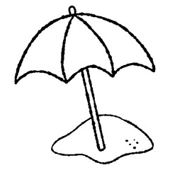 アナログ風手描きのビーチパラソルの線画アイコン素材｜夏のレジャーイラスト	