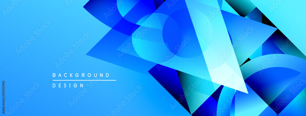 Poster Abstract blue shapes overlap, creating dynamic visual effect. Gradient background enhances depth, modern design aesthetic.