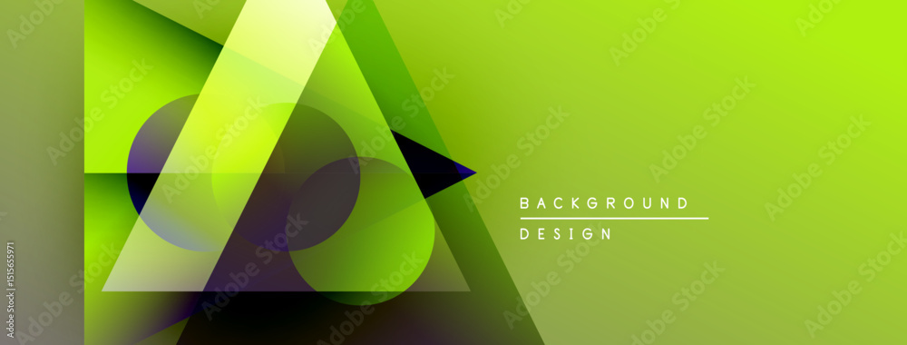 Aufkleber Abstract geometric shapes overlap, creating vibrant green gradient background. Modern design elements suggest innovation, technology.