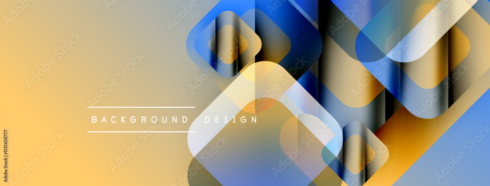 Poster Abstract geometric shapes overlap, creating dynamic visual effect. Warm yellow blends into cool blues, modern design element.