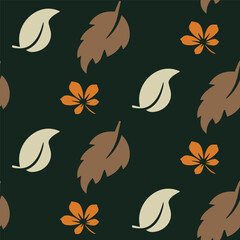 Seamless Floral Pattern with Orange and Cream Flowers on Dark Background