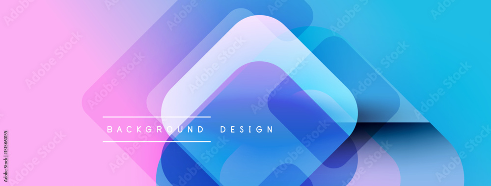 Poster Abstract geometric shapes overlap, creating vibrant pink, blue gradients. Modern design elements suggest technology, innovation. Smooth transitions define visual appeal.
