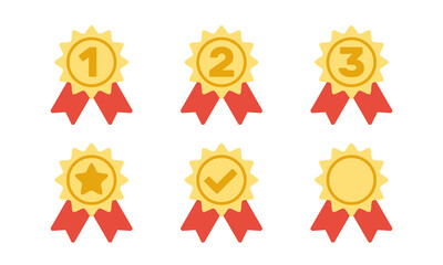 star 1st 2nd 3rd place awards, yellow red flat solid vector set
